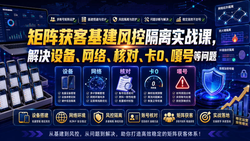 矩阵获客基建风控隔离实战课，解决设备、网络、核对、卡0、嘎号等问题-米壳知道—知识分享平台