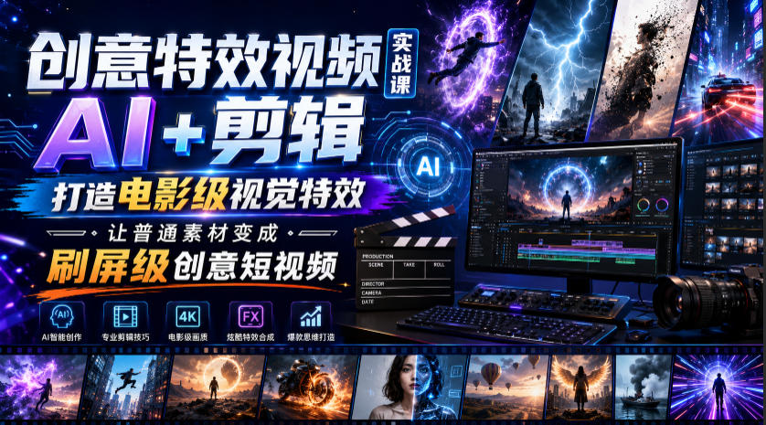 创意特效视频实战课，AI+剪辑打造电影级视觉特效，让普通素材变成刷屏级创意短视频-米壳知道—知识分享平台