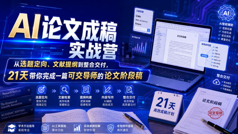 AI论文成稿实战营，从选题定向、文献提纲到整合交付，21天带你完成一篇可交导师的论文阶段稿-米壳知道—知识分享平台