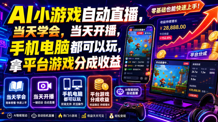 AI小游戏自动直播，当天学会，当天开播，手机电脑都可以玩，拿平台游戏分成收益-米壳知道—知识分享平台