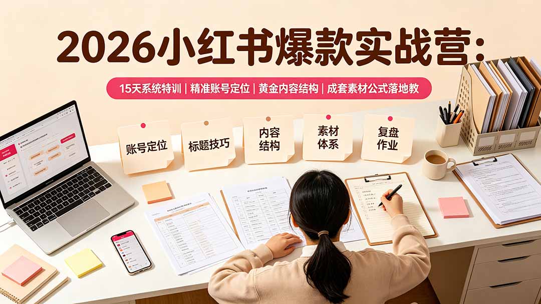 2026小红书爆款实战营:15天系统特训|精准账号定位|黄金内容结构|成套素材公式落地教程-米壳知道—知识分享平台