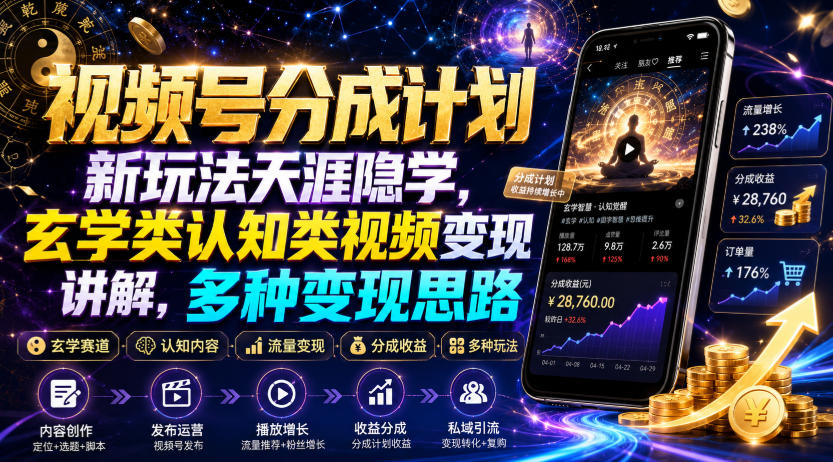 视频号分成计划新玩法天涯隐学，玄学类认知类视频变现讲解，多种变现思路-米壳知道—知识分享平台