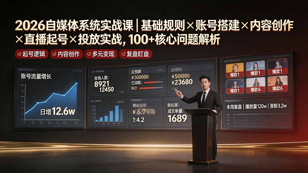 2026自媒体系统实战课|基础规则×账号搭建×内容创作×直播起号×投放实战,100+核心问题解析-米壳知道—知识分享平台