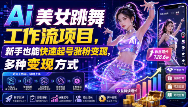 Ai美女跳舞工作流项目，新手也能快速起号涨粉变现，多种变现方式-米壳知道—知识分享平台