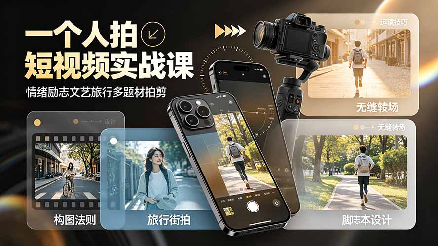 一个人拍短视频实战课：情绪励志文艺旅行多题材×五大景别×黄金构图×八大运镜，从拍摄到成片高效创作-米壳知道—知识分享平台