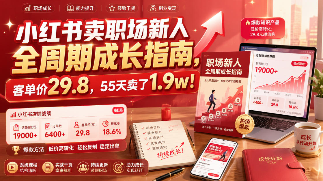 小红书卖职场新人全周期成长指南,客单价29.8,55天卖了1.9w!-米壳知道—知识分享平台