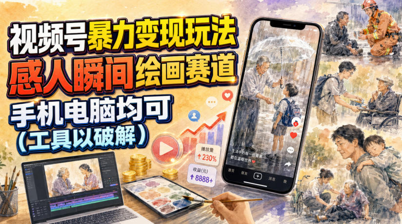 视频号暴力变现玩法,感人瞬间绘画赛道,手机电脑均可-米壳知道—知识分享平台