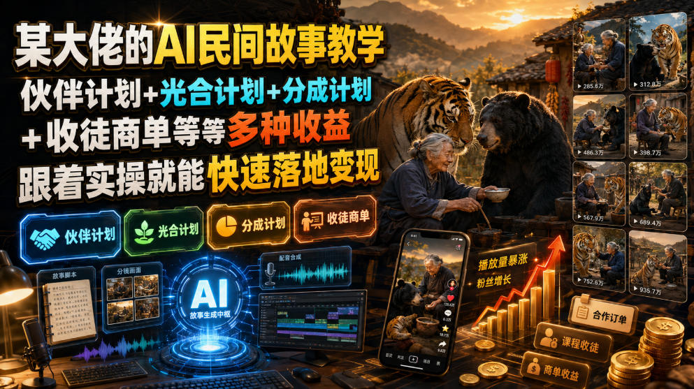 某大佬的AI民间故事教学，伙伴计划+光合计划+分成计划+收徒商单等多种收益，跟着实操就能快速落地变现-米壳知道—知识分享平台
