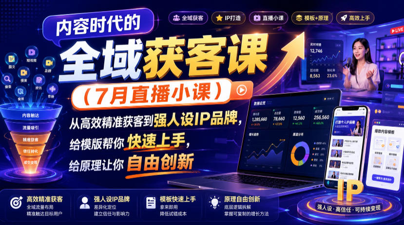 内容时代的全域获客课(7月直播小课)，从高效精准获客到强人设IP品牌，给模版帮你快速上手，给原理让你自由创新-米壳知道—知识分享平台