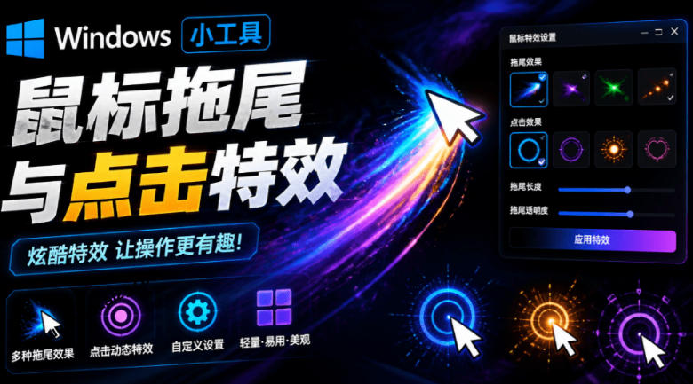 Windows特效小工具！一键给你的鼠标添加拖尾与点击动态特效，吾爱出品，免费使用Mouse Trail-米壳知道—知识分享平台