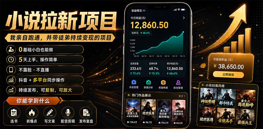 抖音及多平台小说拉新项目：我亲自跑通并持续带徒弟实操｜0基础小白5天上手快速变现-米壳知道—知识分享平台