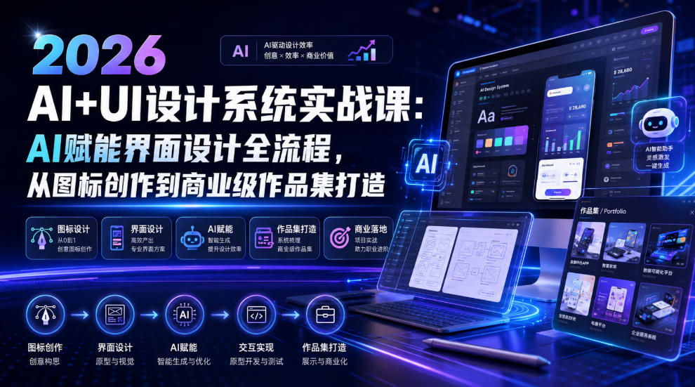 2026 AI+UI设计系统实战课：AI赋能界面设计全流程，从图标创作到商业级作品集打造-米壳知道—知识分享平台