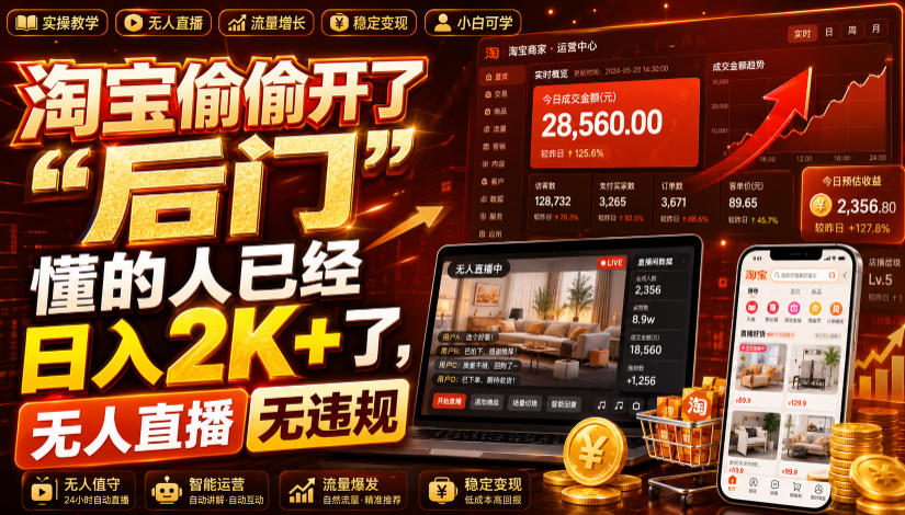 淘宝偷偷开了“后门”，懂的人已经日入2K+了，无人直播无违规，一台电脑=一家24小时营业的线上门店【揭秘】-米壳知道—知识分享平台