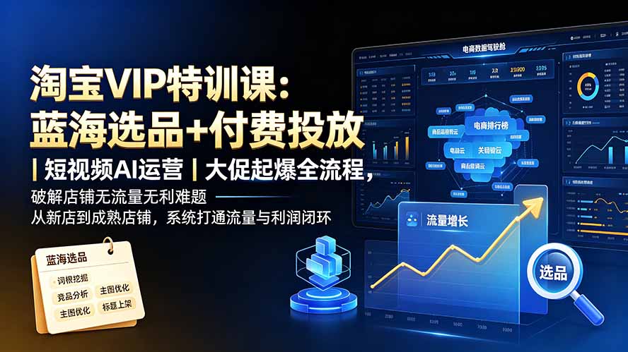 淘宝VIP特训课：蓝海选品+付费投放｜短视频AI运营｜大促起爆全流程，破解店铺无流量无利润难题-米壳知道—知识分享平台