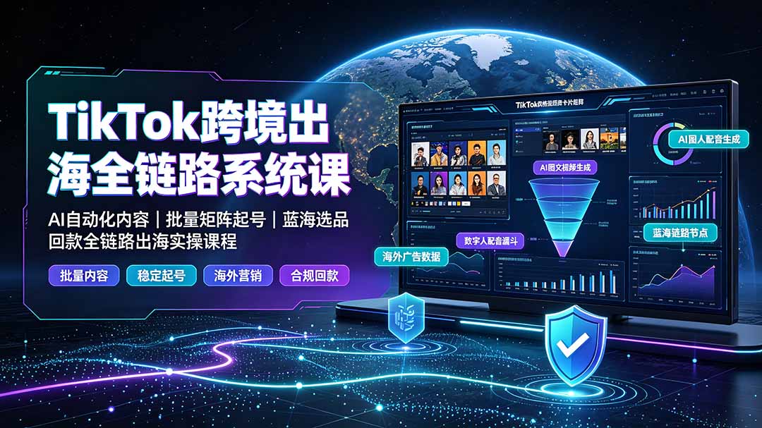 TikTok跨境出海全链路系统课-2026年7月：AI自动化内容｜批量矩阵起号｜蓝海选品回款全链路出海实操课程-米壳知道—知识分享平台