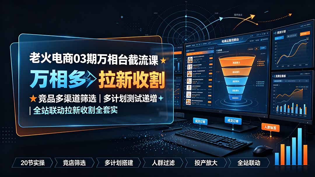 老火电商03期万相台截流课：竞品多渠道筛选｜多计划测试递增｜全站联动拉新收割全套实操教学-米壳知道—知识分享平台