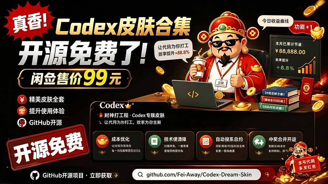 闲鱼售卖99元的Codex皮肤包，GitHub 免费开源了！让你的codex变成精美界面 Codex Dream Skin-米壳知道—知识分享平台