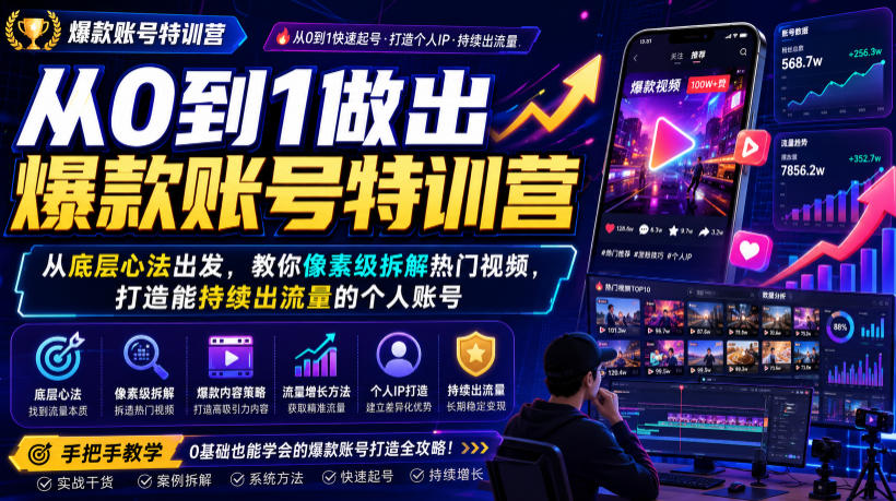 从0到1做出爆款账号特训营，从底层心法出发，教你像素级拆解热门视频，打造能持续出流量的个人账号-米壳知道—知识分享平台