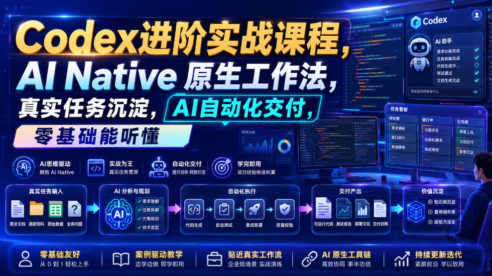 Codex进阶实战课｜AI Native原生工作法，22节真实任务落地，从配置到AI自动化交付全链路教程-米壳知道—知识分享平台