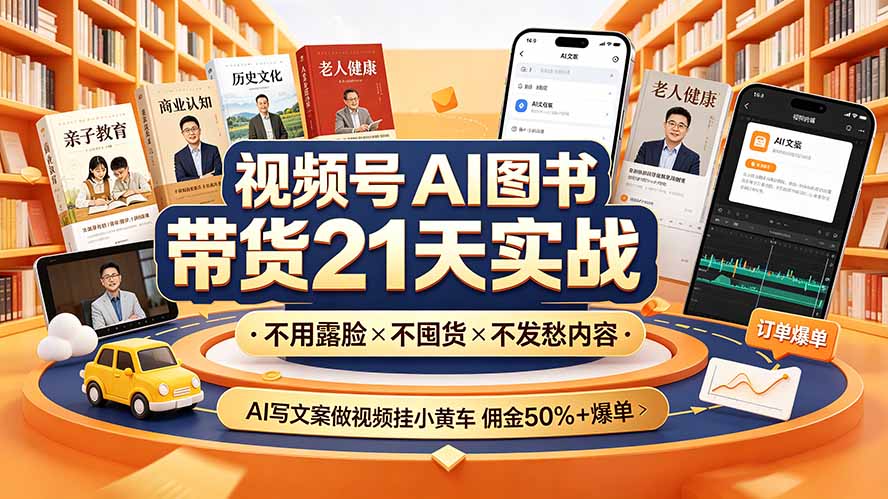 视频号AI图书带货21天实战:不用露脸×不囤货×不发愁内容,AI写文案做视频挂小黄车,佣金50%+爆单-米壳知道—知识分享平台