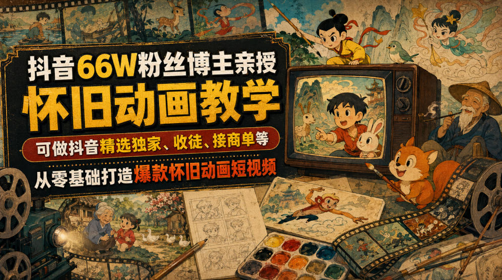 抖音66W粉丝博主亲授怀旧动画教学，可做抖音精选独家、收徒、接商单等，从零基础打造爆款怀旧动画短视频-米壳知道—知识分享平台
