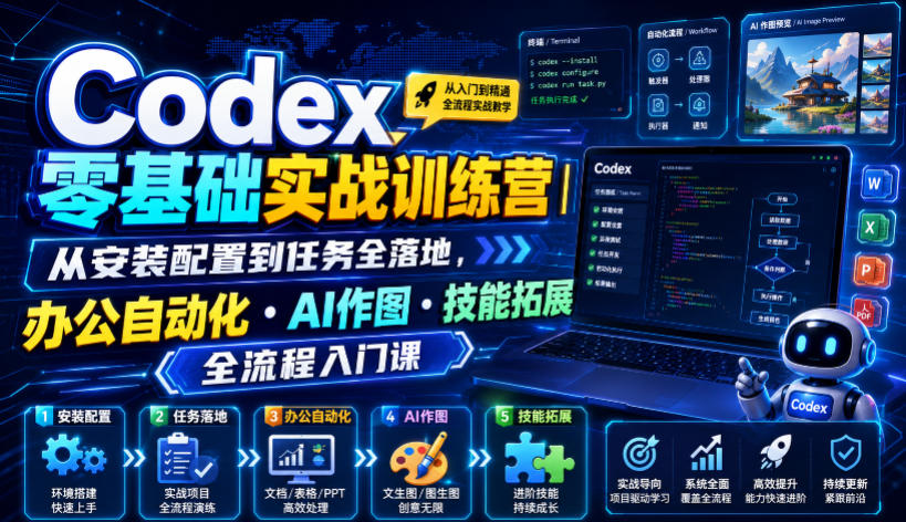 Codex零基础实战训练营｜从安装配置到任务全落地，办公自动化・AI作图・技能拓展全流程入门课-米壳知道—知识分享平台