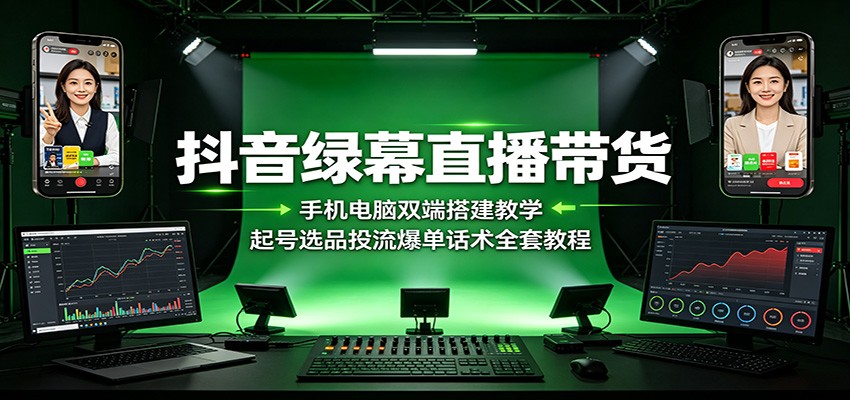 抖音绿幕直播带货：手机电脑双端搭建教学，起号选品投流爆单话术全套教程-米壳知道—知识分享平台