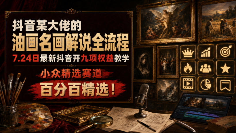 抖音某大佬的油画名画解说全流程，7.24日最新抖音开九项权益教学，小众精选赛道，百分百精选！-米壳知道—知识分享平台