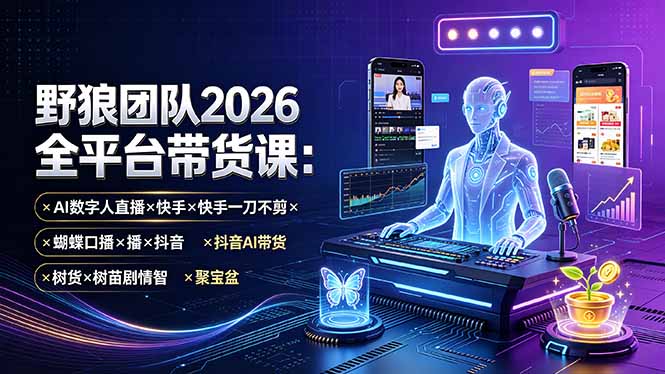 野狼团队2026全平台带货课-7月：AI数字人直播×快手一刀不剪×蝴蝶口播×抖音AI带货×树苗剧情智剪×聚宝盆-米壳知道—知识分享平台