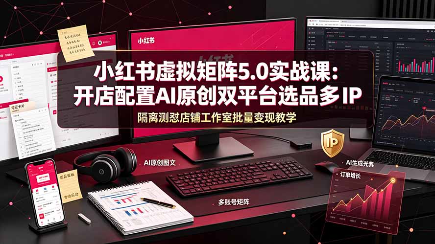 小红书虚拟矩阵5.0实战课：开店配置｜AI原创｜双平台选品｜多IP隔离｜测怼店铺工作室批量变现实操教学-米壳知道—知识分享平台