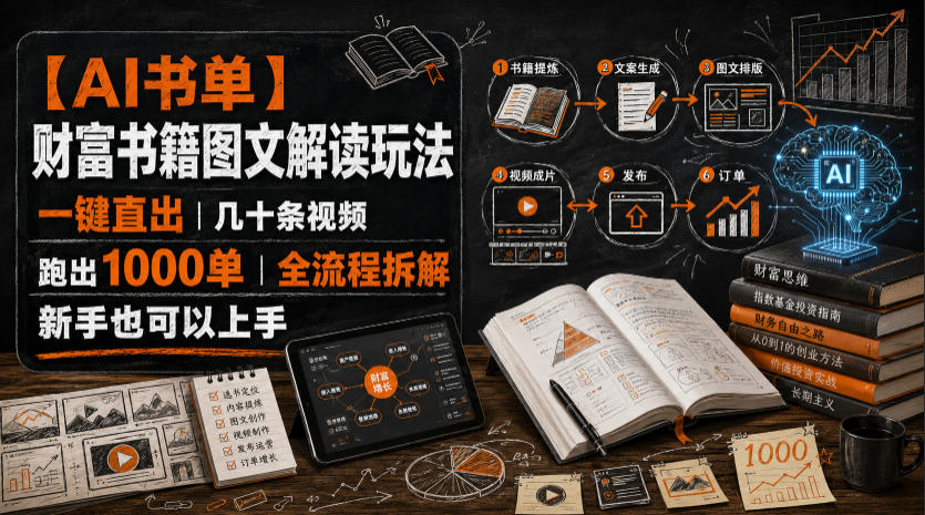 【AI书单】财富书籍图文解读玩法，一键直出，几十条视频，跑出1000单，全流程拆解，新手也可以上手-米壳知道—知识分享平台