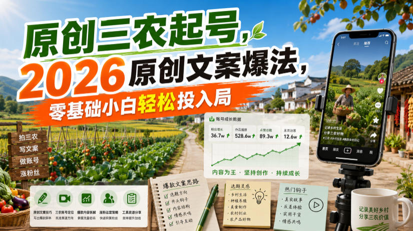 原创三农起号,2026原创文案爆法,零基础小白轻松投入局-米壳知道—知识分享平台