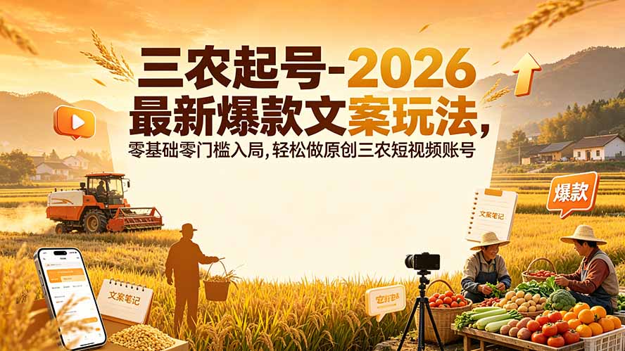 三农起号-2026 最新爆款文案玩法，零基础零门槛入局，轻松做原创三农短视频账号-米壳知道—知识分享平台