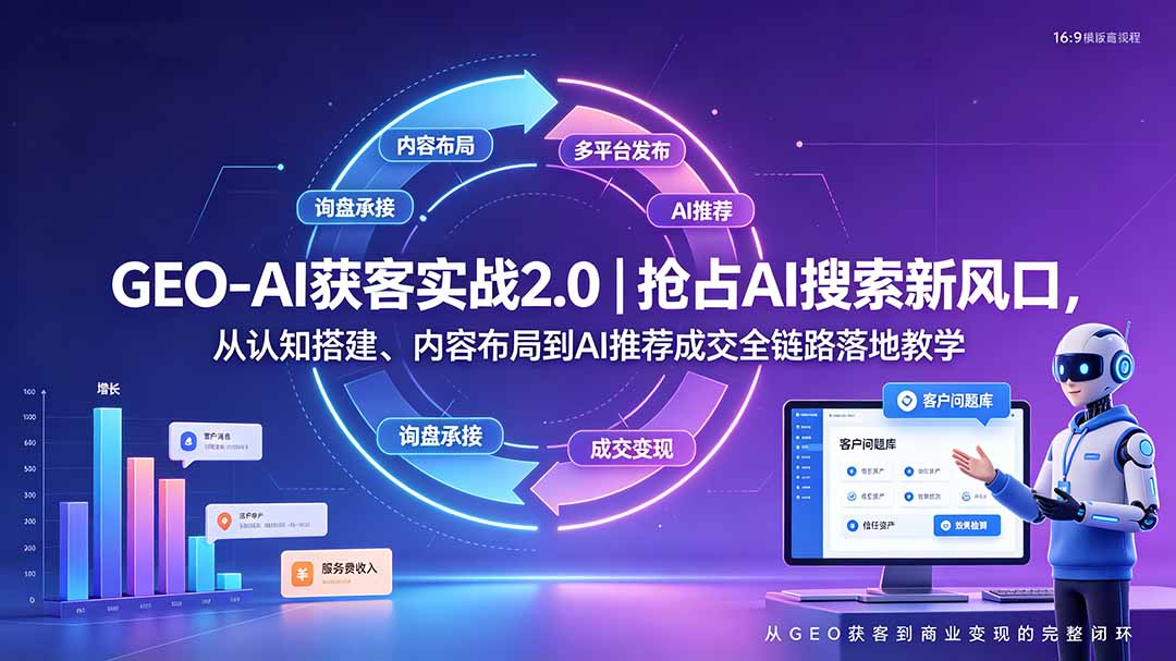 GEO-AI获客实战｜抢占AI搜索新风口，从认知搭建、内容布局到AI推荐成交全链路落地教学-米壳知道—知识分享平台