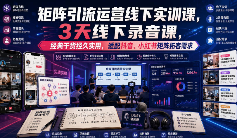 嗨推矩阵引流运营线下实训课，3天线下录音课，经典干货经久实用，适配抖音、小红书矩阵拓客需求-米壳知道—知识分享平台