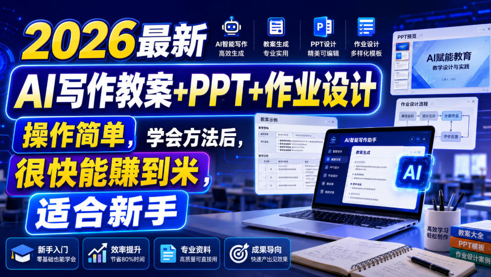 2026最新AI写作教案+PPT+作业设计，操作简单，学会方法后，很快能賺到米，适合新手-米壳知道—知识分享平台