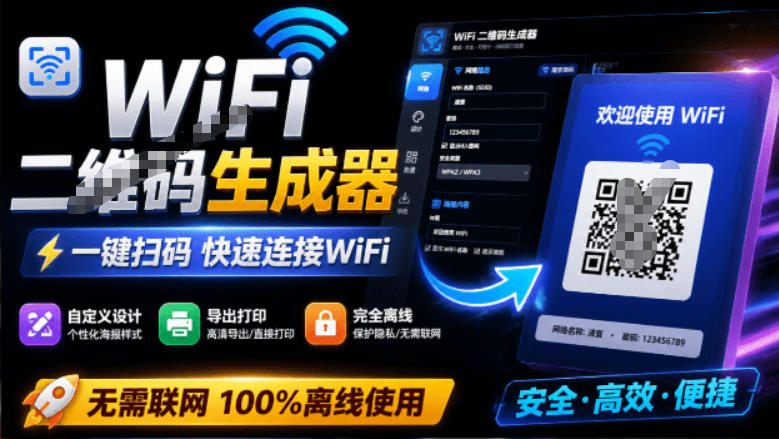 完全离线使用！WiFi二维码生成器，一键扫码快速连接WiFi，支持自定义风格导出WiFi二维码生成器-米壳知道—知识分享平台