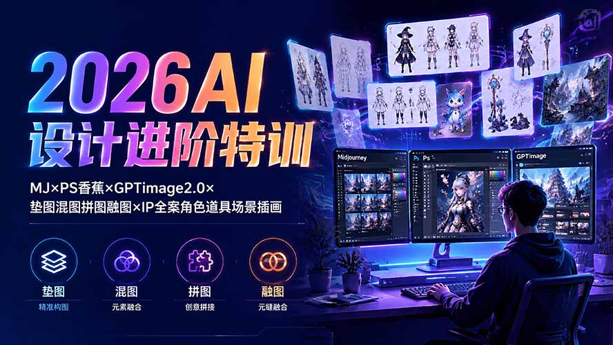 2026AI设计进阶特训：MJ×PS香蕉×GPTimage2.0×垫图混图拼图融图×IP全案角色道具场景插画-米壳知道—知识分享平台