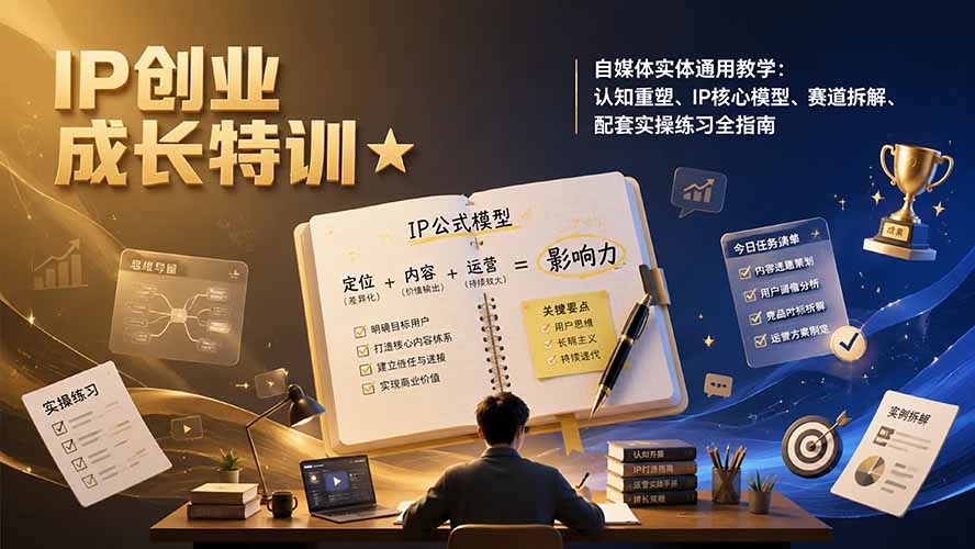 IP创业成长特训★自媒体实体通用教学：认知重塑、IP核心模型、赛道拆解、配套实操练习全指南-米壳知道—知识分享平台