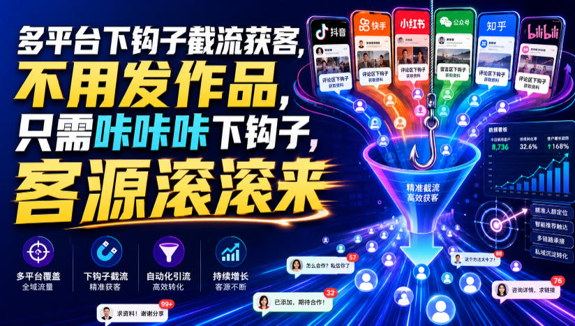 多平台下钩子截流获客，不用发作品，只需咔咔咔下钩子，客源滚滚来-米壳知道—知识分享平台