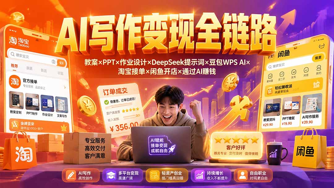 2026AI写作变现全链路：教案×PPT×作业设计×DeepSeek提示词×豆包WPS AI×淘宝接单×闲鱼开店×通过AI賺钱-米壳知道—知识分享平台