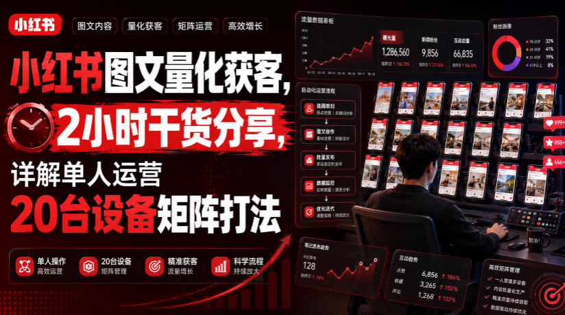小红书图文量化获客，2小时干货分享，详解单人运营20台设备矩阵打法-米壳知道—知识分享平台