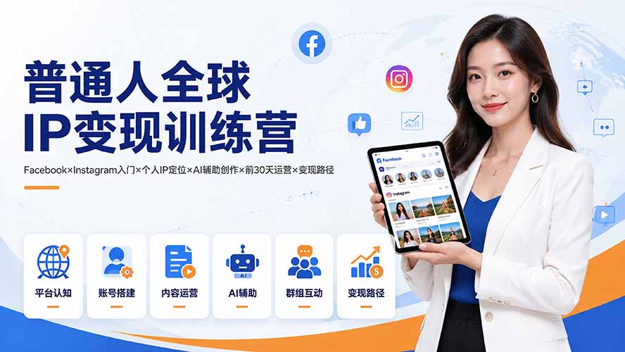 普通人全球IP变现训练营：Facebook×Instagram入门×个人IP定位×AI辅助创作×前30天运营×变现路径-米壳知道—知识分享平台