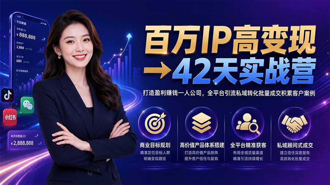 百万IP高变现→42天实战营｜打造盈利赚钱一人公司，全平台引流私域转化批量成交积累客户案例-米壳知道—知识分享平台