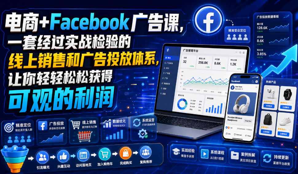 电商+Facebook广告课，一套经过实战检验的线上销售和广告投放体系，让你轻轻松松获得可观的利润【原创双语字幕】-米壳知道—知识分享平台