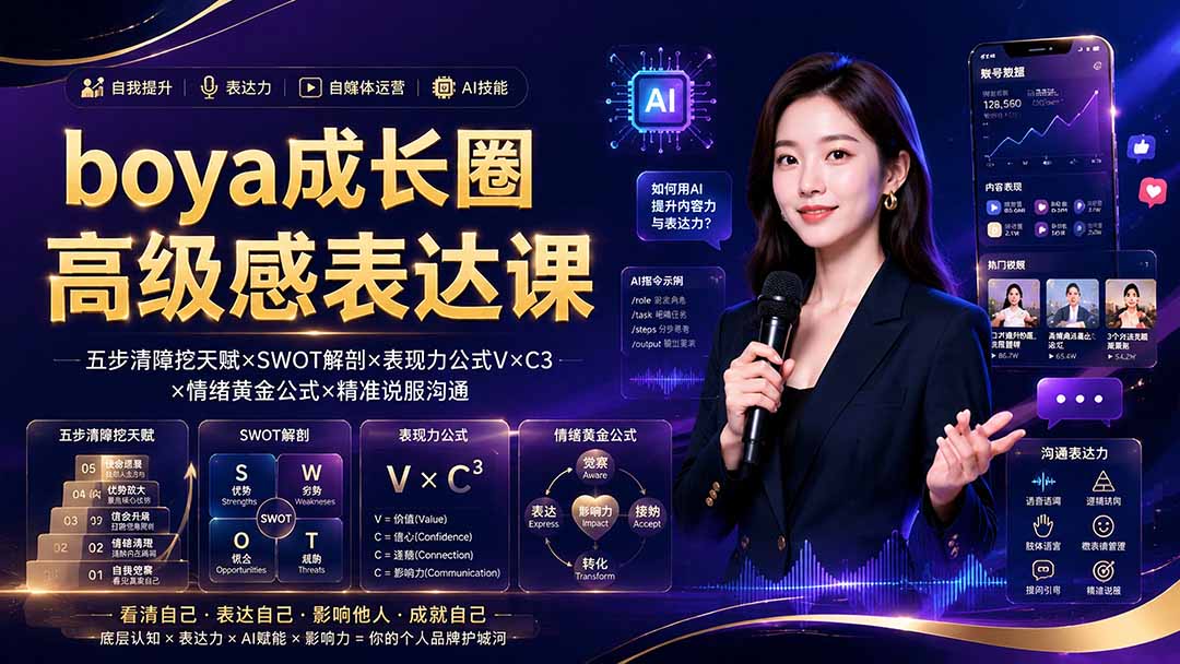 boya成长圈｜内心成长高级表达AI自媒体三合一，消解内耗挖掘天赋，镜头沟通AI指令短视频全流程教学-米壳知道—知识分享平台