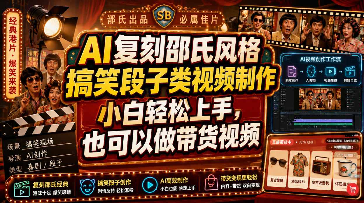 AI复刻邵氏风格搞笑段子类视频制作，小白轻松上手，也可以做带货视频-米壳知道—知识分享平台