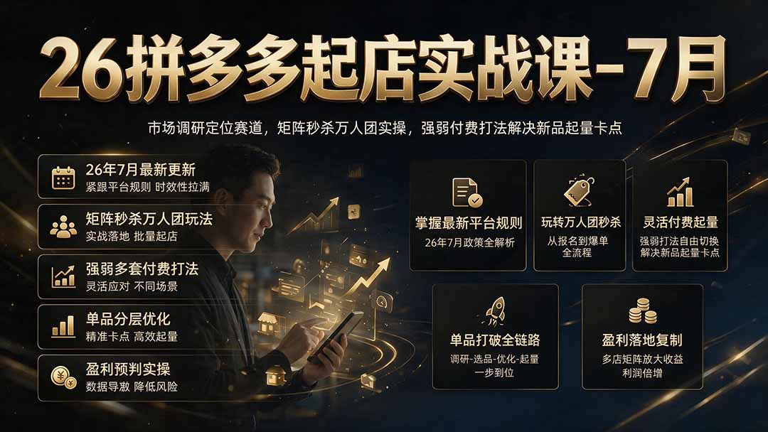 26拼多多起店实战课-7月｜市场调研定位赛道，矩阵秒杀万人团实操，强弱付费打法解决新品起量卡点-米壳知道—知识分享平台
