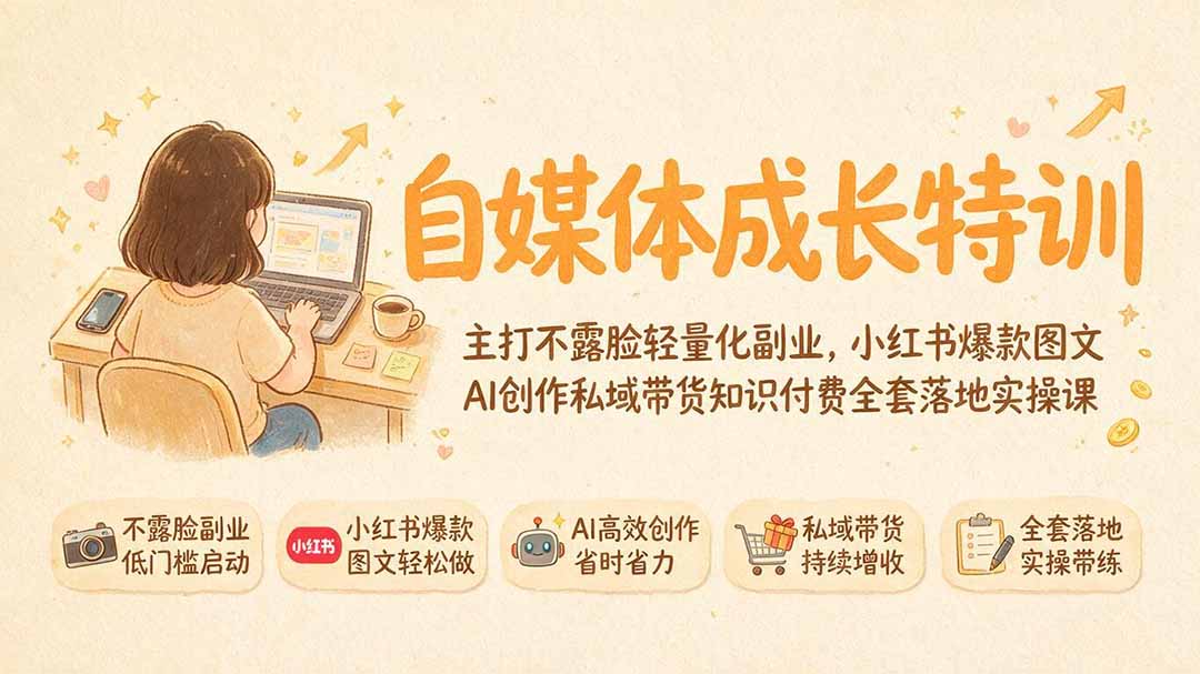 自媒体成长特训｜主打不露脸轻量化副业，小红书爆款图文AI创作私域带货知识付费全套落地实操课-米壳知道—知识分享平台