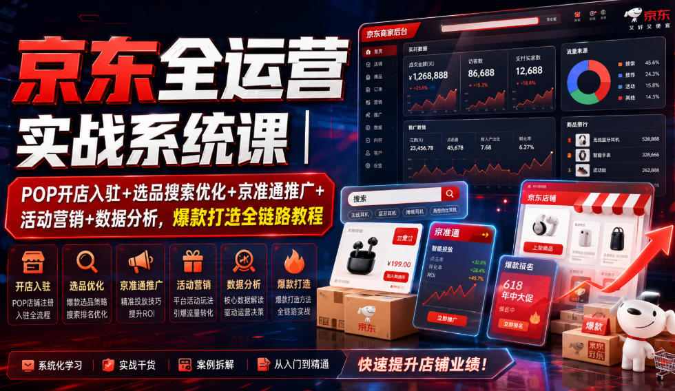 京东全运营实战系统课｜POP开店入驻+选品搜索优化+京准通推广+活动营销+数据分析，爆款打造全链路教程-米壳知道—知识分享平台